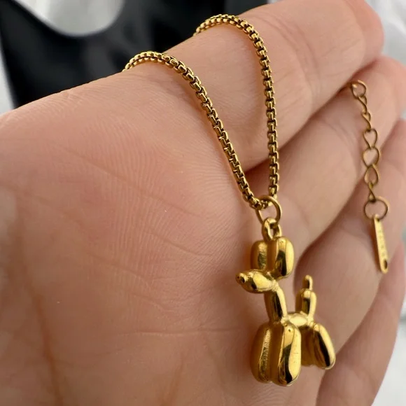 Anthropologie Gold Balloon Dog Pendant Necklace - Picture 4 of 5